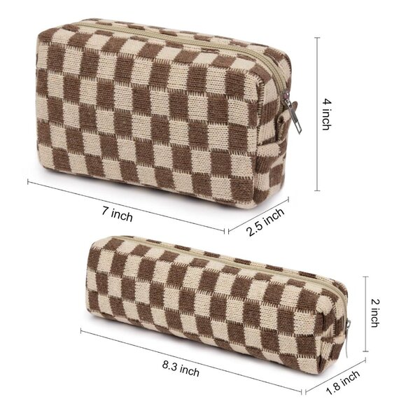 New 2 Pack Large Capacity Checkered Makeup & Brush Storage Bag Travel Organizers - Picture 7 of 10